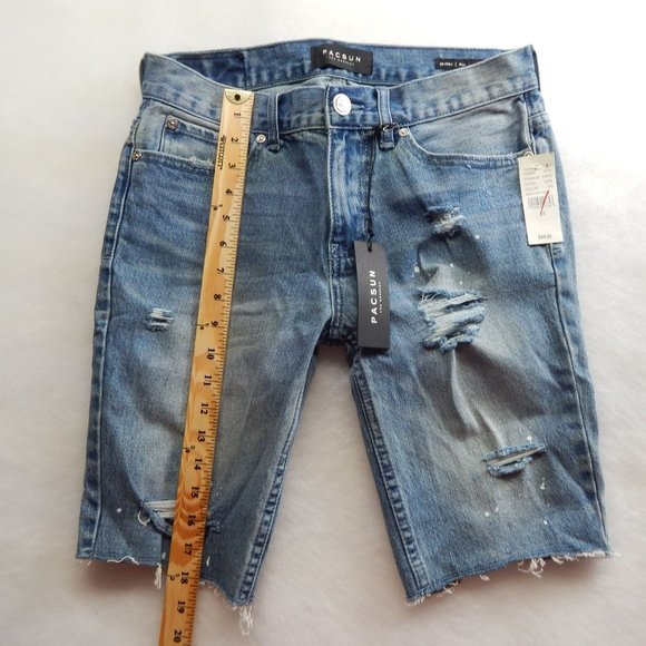Jean Shorts Mens 28 PacSun Cut Off Distressed Denim Blue - Picture 7 of 10